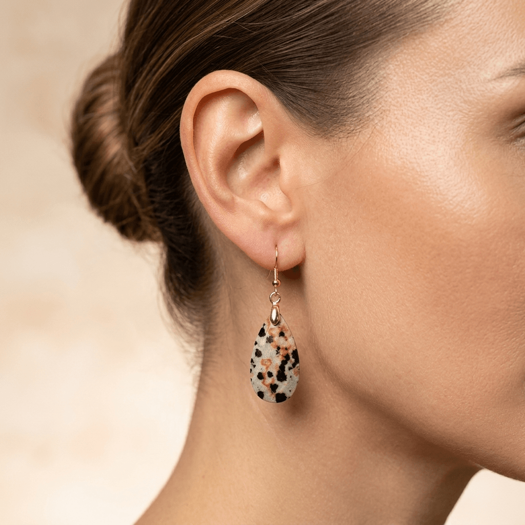 Natural Dalmatian Jasper Gold Drop Earrings
