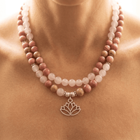 Rhodonite Rose Quartz Lotus Pendant Necklace