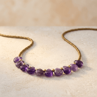 Amethyst Teardrop Brass Bead Necklace