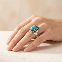 Boho Silver Irregular Oval Gemstone Inlay Ring