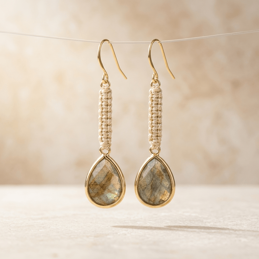 Natural Labradorite Gold Teardrop Earrings