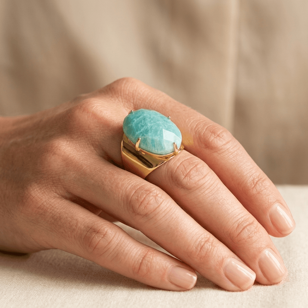 Turquoise Amazonite Gold Statement Ring