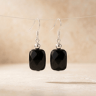 Black Onyx Faceted Square Silver Drop Earrings