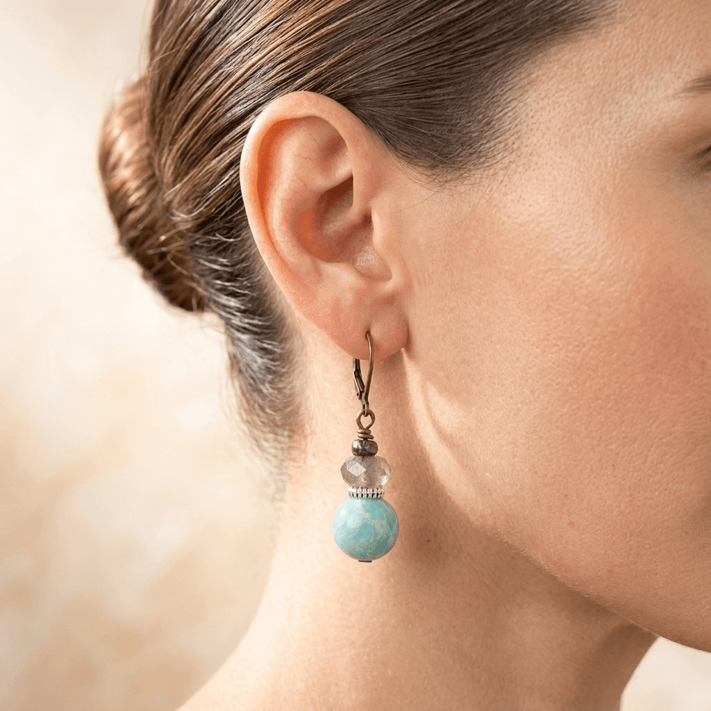 Turquoise Amazonite Bronze Lever Back Earrings