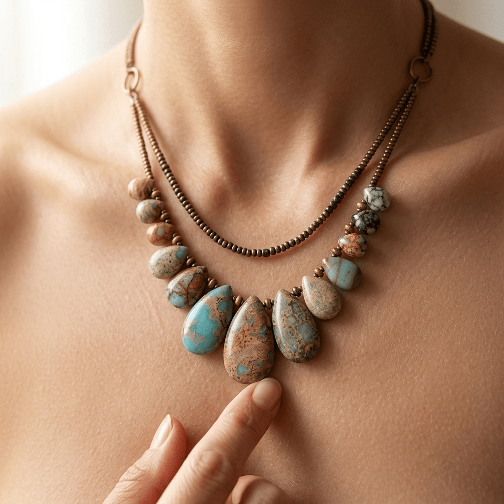 Handmade Natural Jasper Teardrop Beaded Necklace