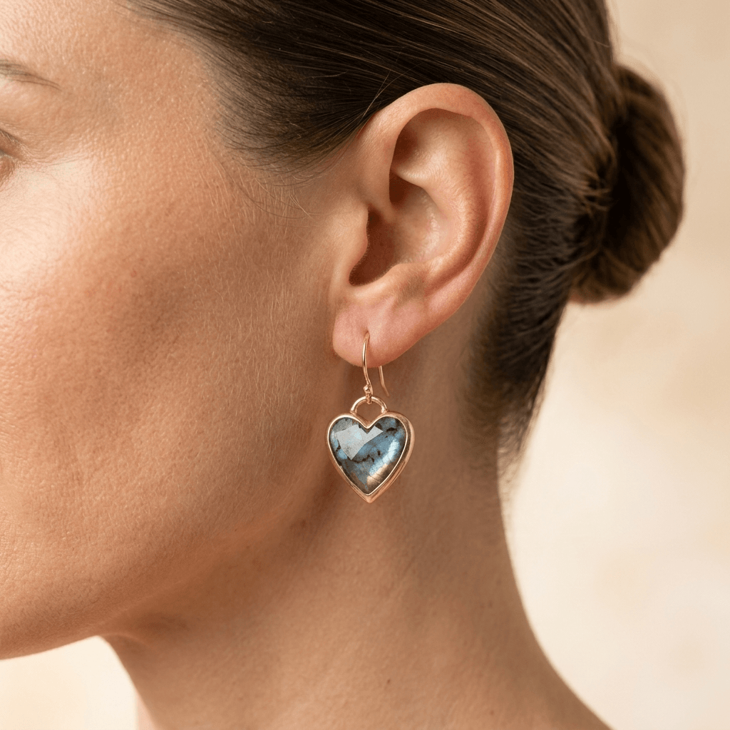 Labradorite Gold Heart Drop Earrings