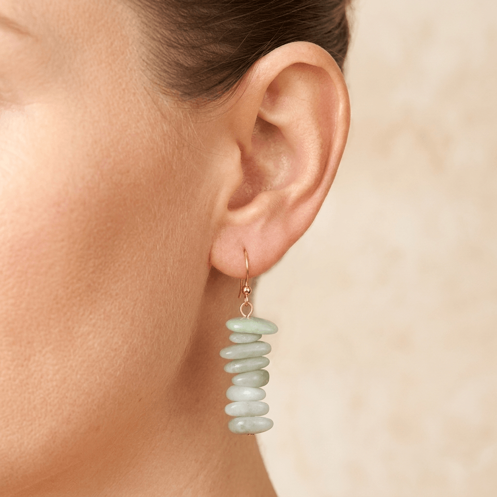 Natural Green Jade Stacked Drop Earrings