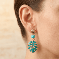 Tropical Gold Turquoise Leaf Drop Earrings