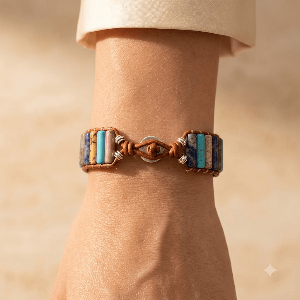 Turquoise Jasper Sodalite Tube Leather Wrap Bracelet