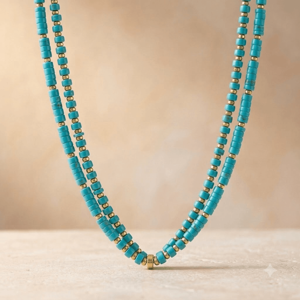 Turquoise Howlite Gold Beaded Layered Necklace