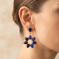 Blue Lapis Gold Flower Drop Earrings