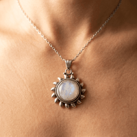 Sterling Silver Moonstone Sun Pendant Necklace