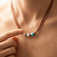 Boho Leather Rose Quartz Turquoise Bead Necklace