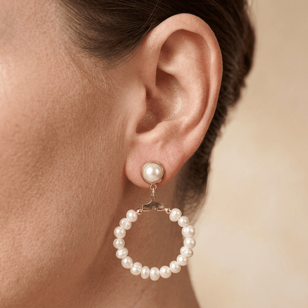 Pearl Gold Hoop Drop Earrings