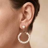 Pearl Gold Hoop Drop Earrings