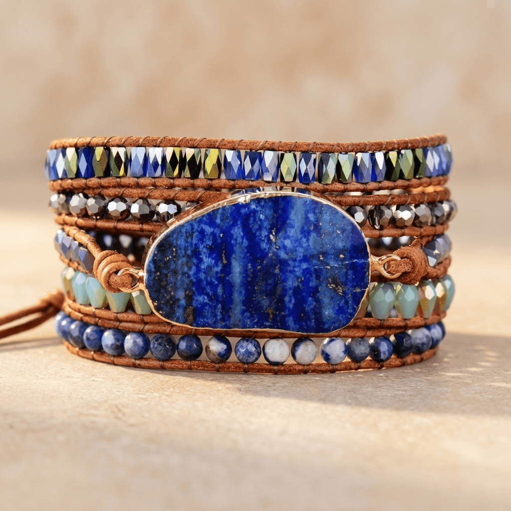 Natural Lapis Lazuli Leather Wrap Bracelet