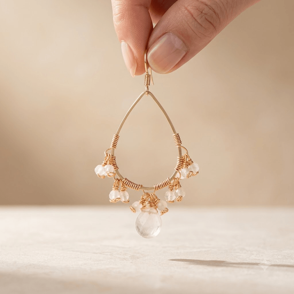 Rose Quartz Gold Teardrop Chandelier Earrings