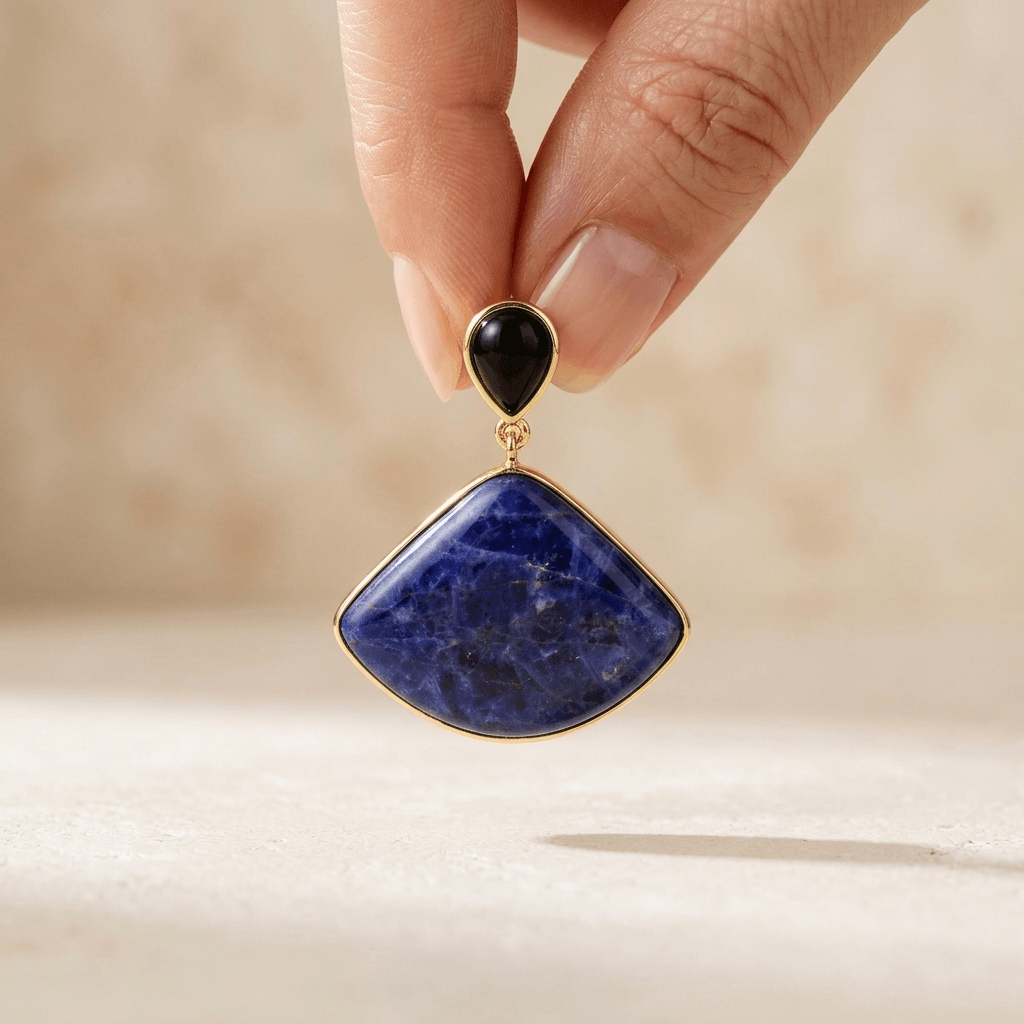 Blue Sodalite Gold Diamond Drop Earrings