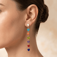 Chakra Rainbow Heart Gold Drop Earrings