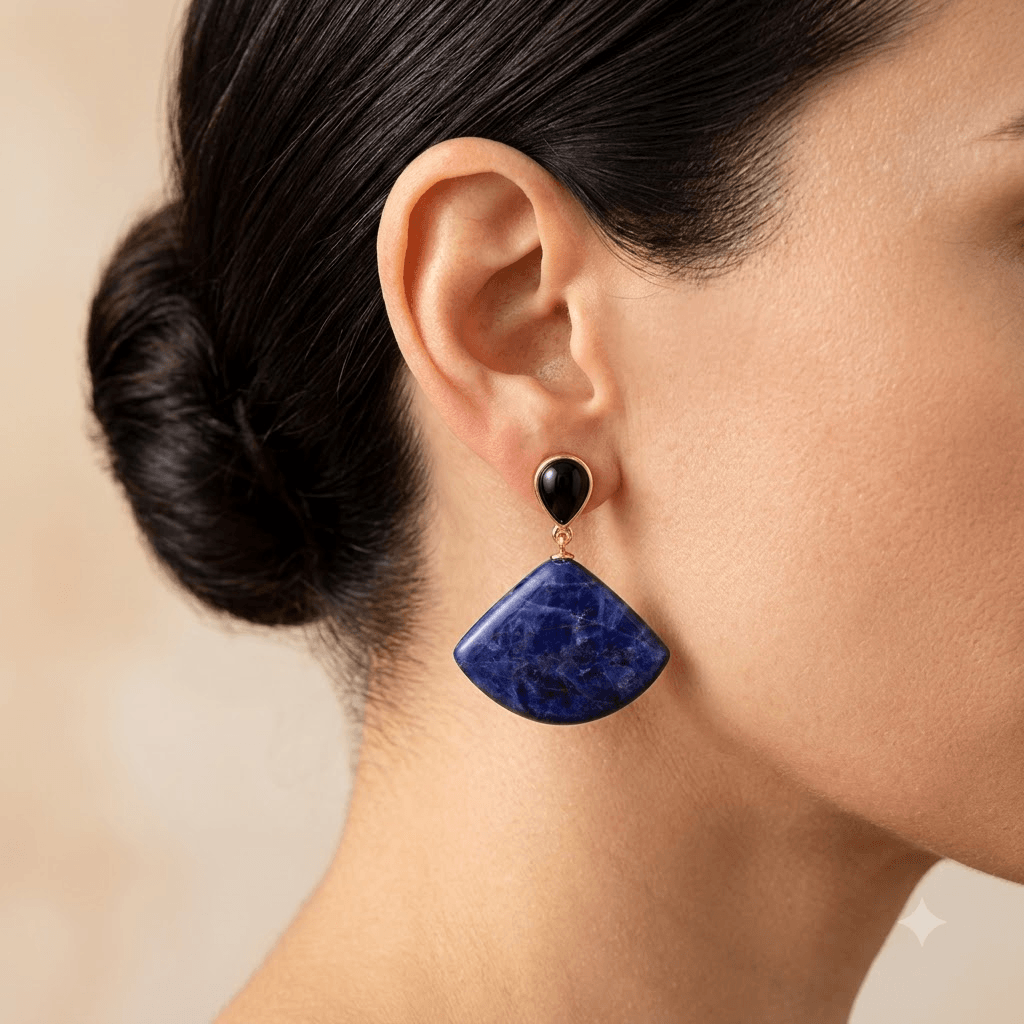 Blue Sodalite Gold Diamond Drop Earrings