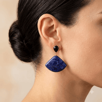 Blue Sodalite Gold Diamond Drop Earrings