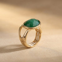 Gold Green Emerald Oval Bezel Ring