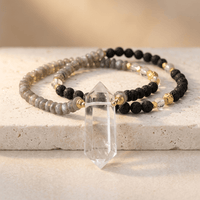 Natural Labradorite Lava Gold Pendant Necklace