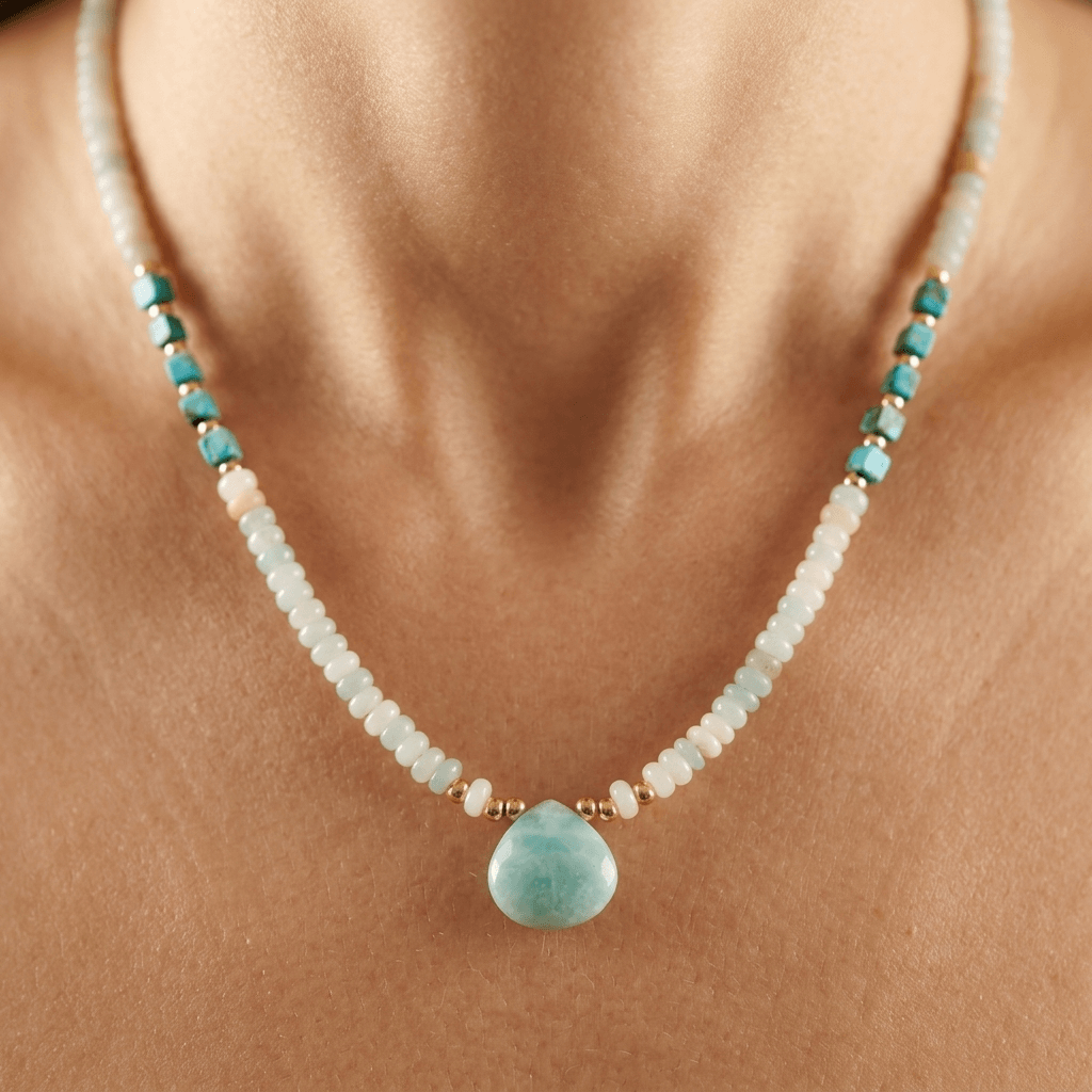 Amazonite Turquoise Gold Bead Necklace