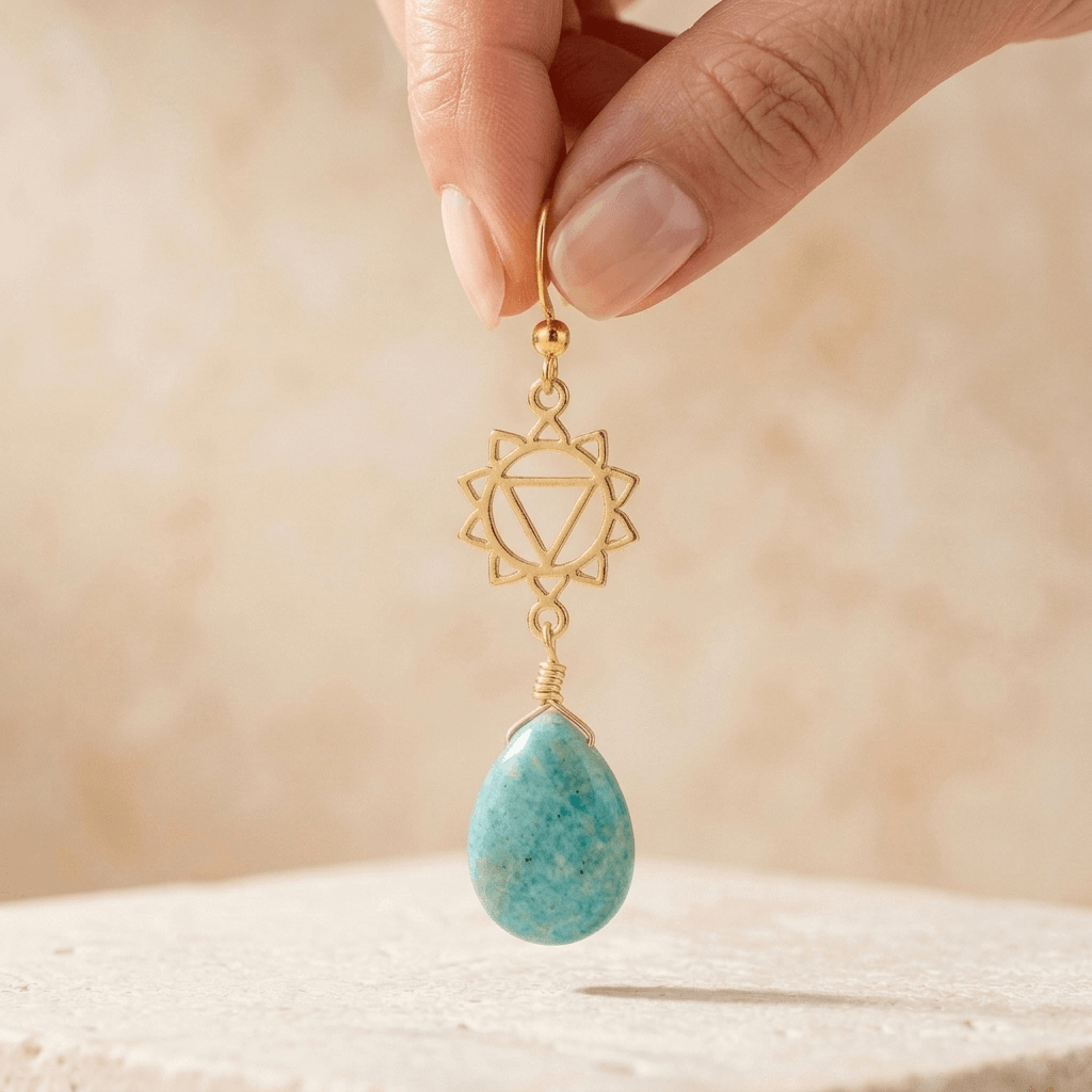 Spiritual Chakra Gold Amazonite Drop Earrings