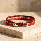 Tibetan Buddhist Gold Beaded Cord Bracelet