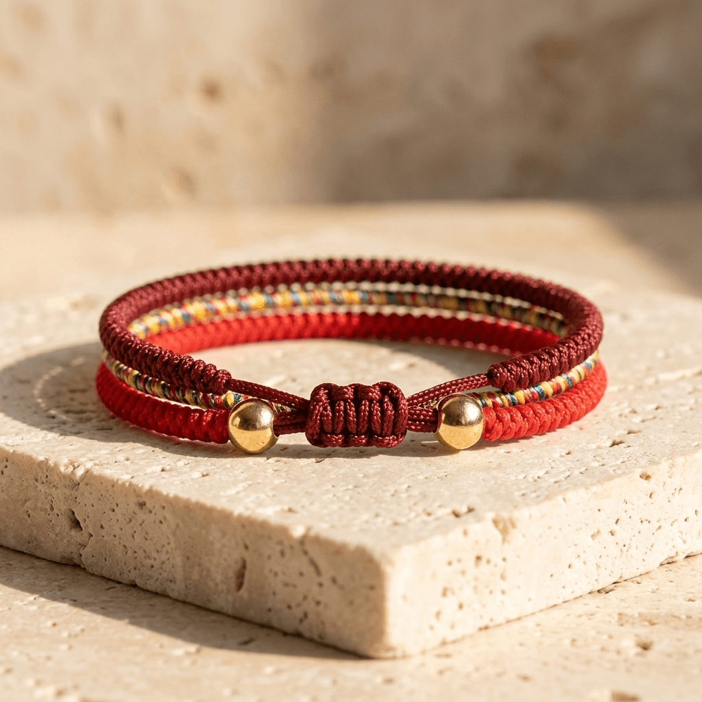 Tibetan Buddhist Gold Beaded Cord Bracelet