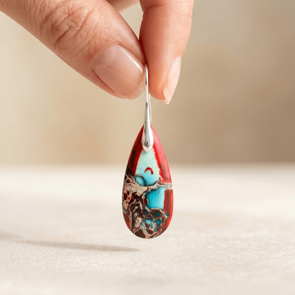Red Turquoise Imperial Jasper Teardrop Earrings