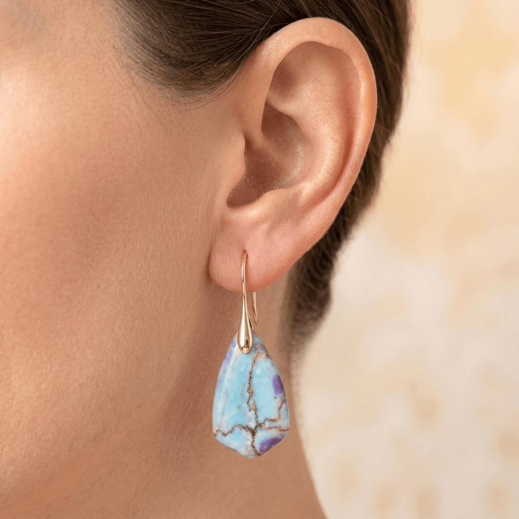 Blue Purple Jasper Gold Drop Earrings