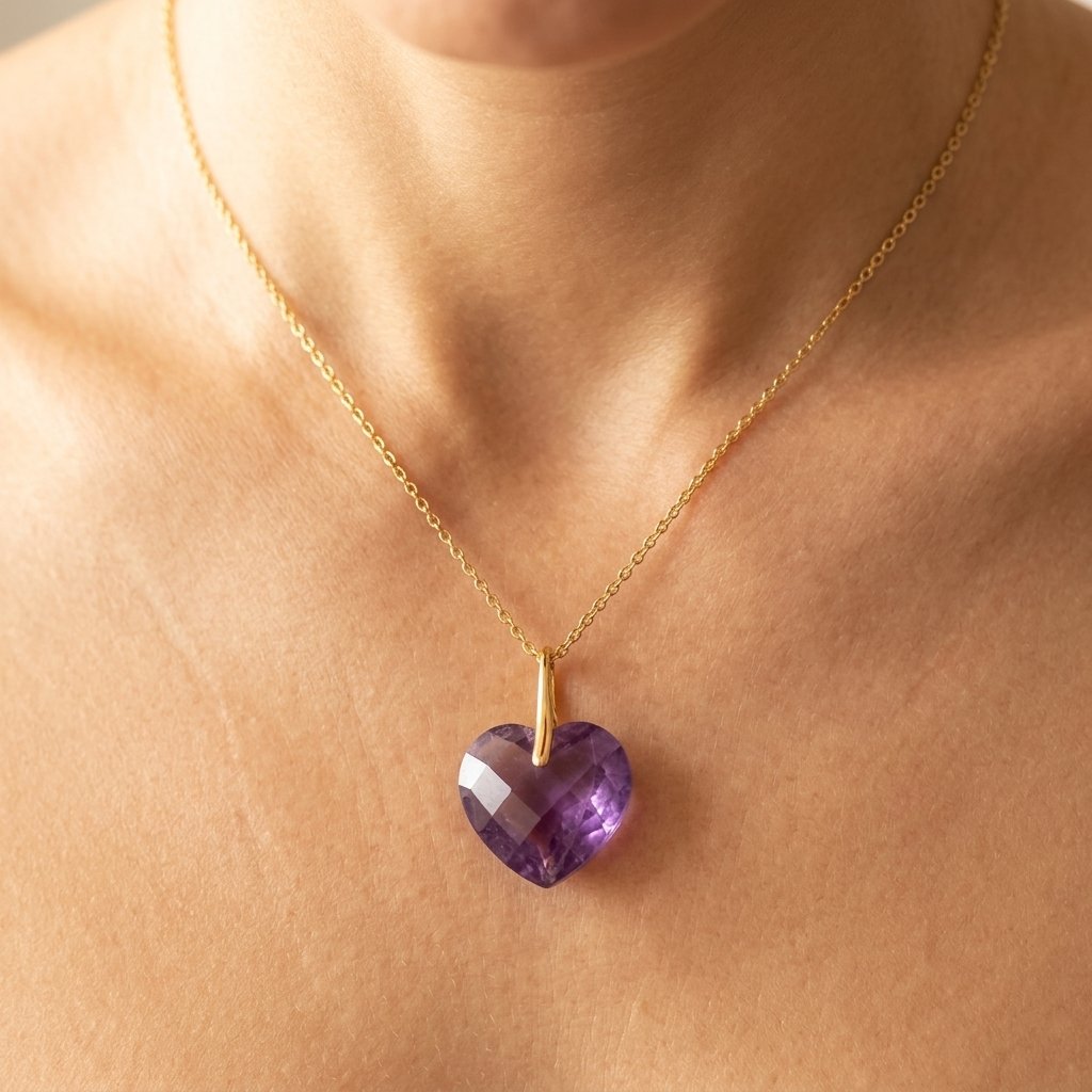 Gold Amethyst Faceted Heart Necklace