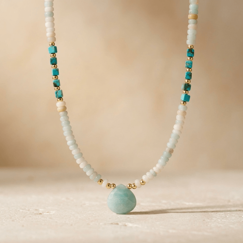 Amazonite Turquoise Gold Bead Necklace