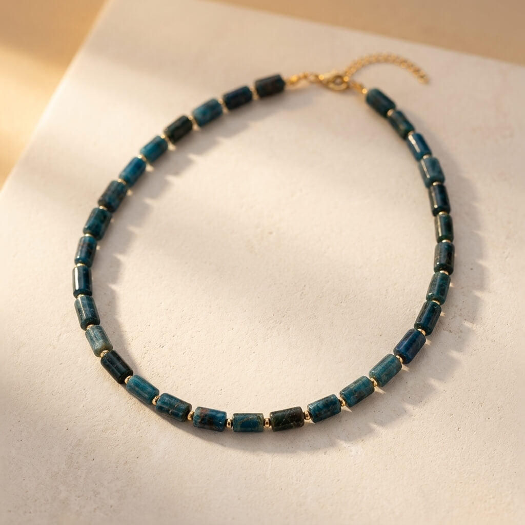 Natural Blue Apatite Tube Bead Necklace