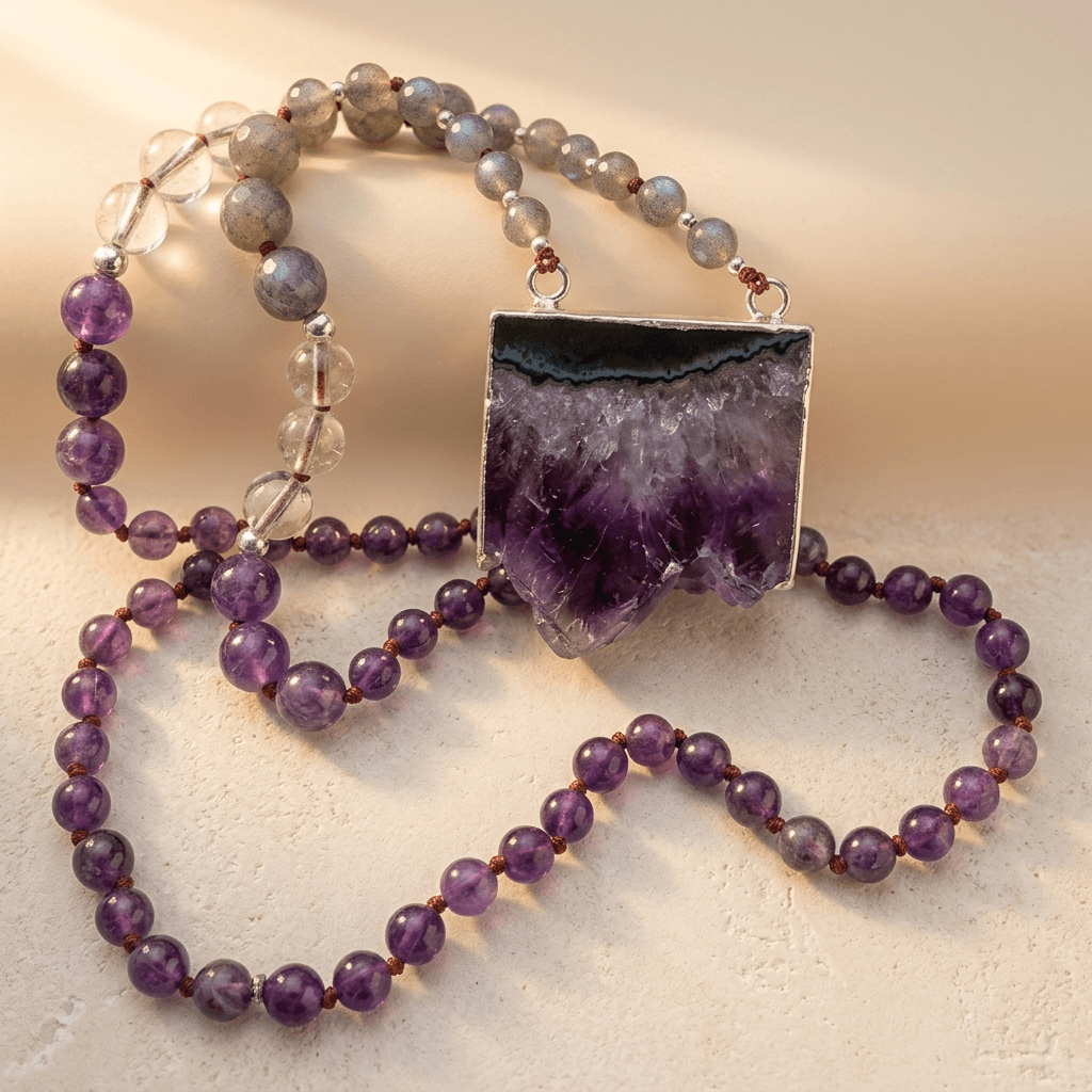 Natural Amethyst Druzy Stone Pendant Necklace