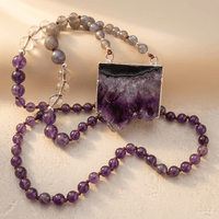 Natural Amethyst Druzy Stone Pendant Necklace