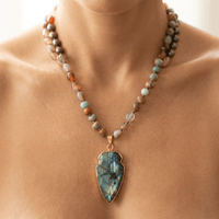 Handmade Labradorite Arrowhead Gold Pendant Necklace