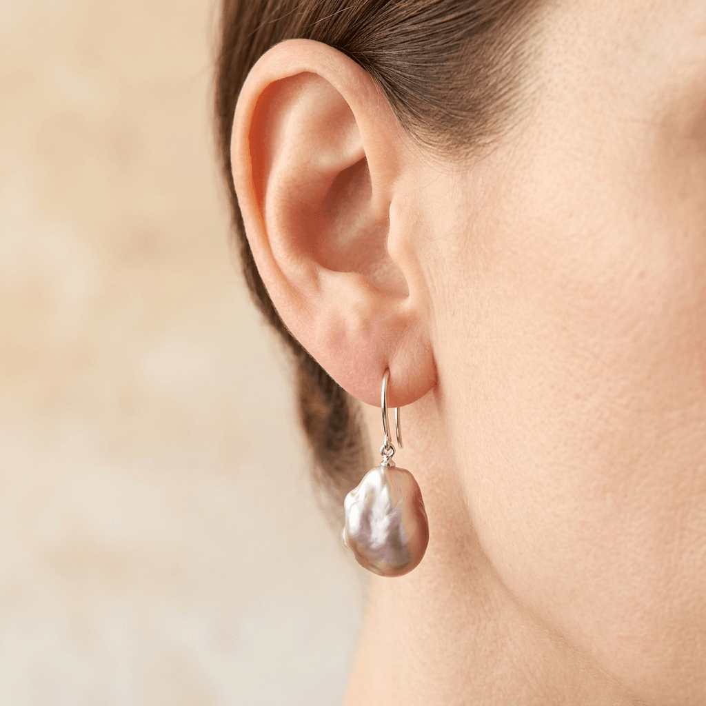 Elegant Silver Baroque Freshwater Pearl Earrings