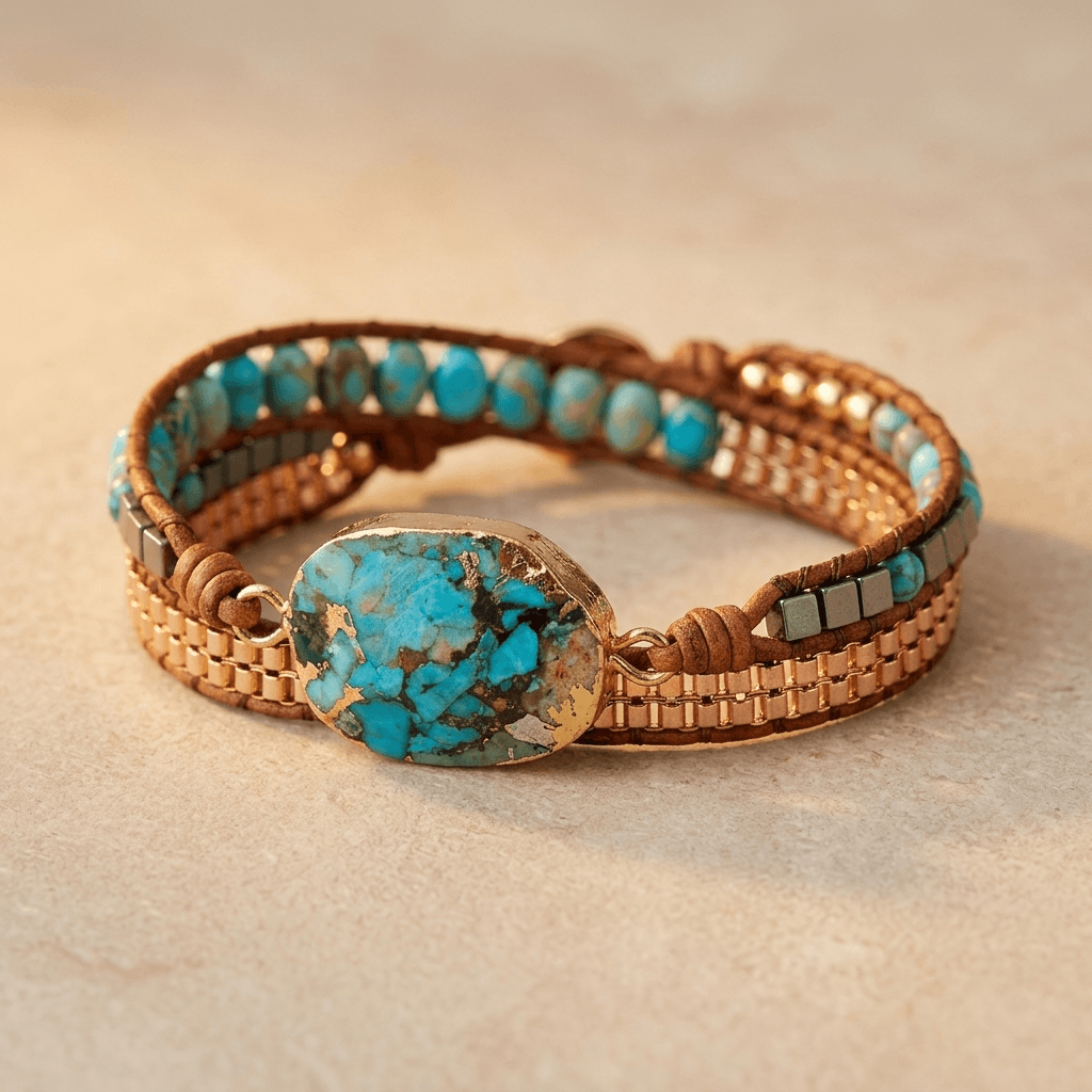 Boho Copper Turquoise Stone Wrap Bracelet