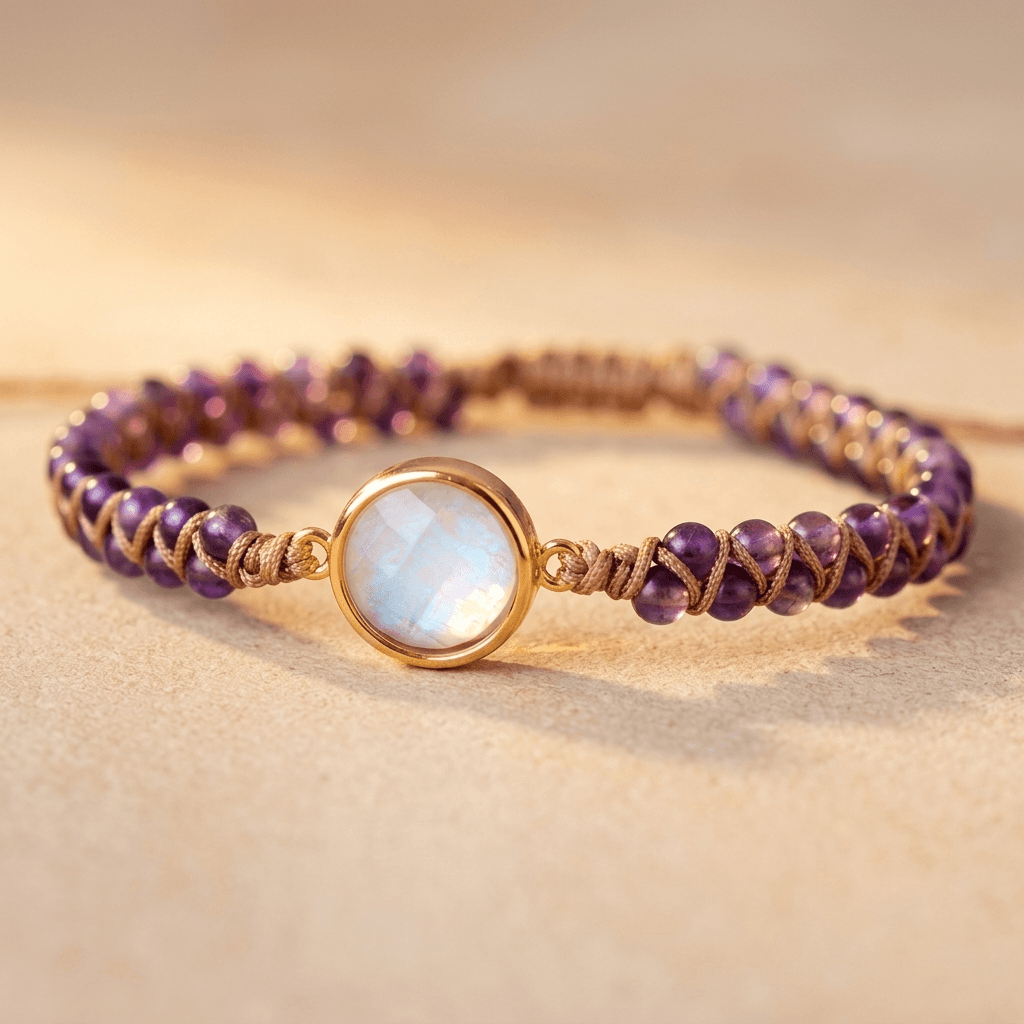 Amethyst Purple Gold Opal Beaded Bracelet