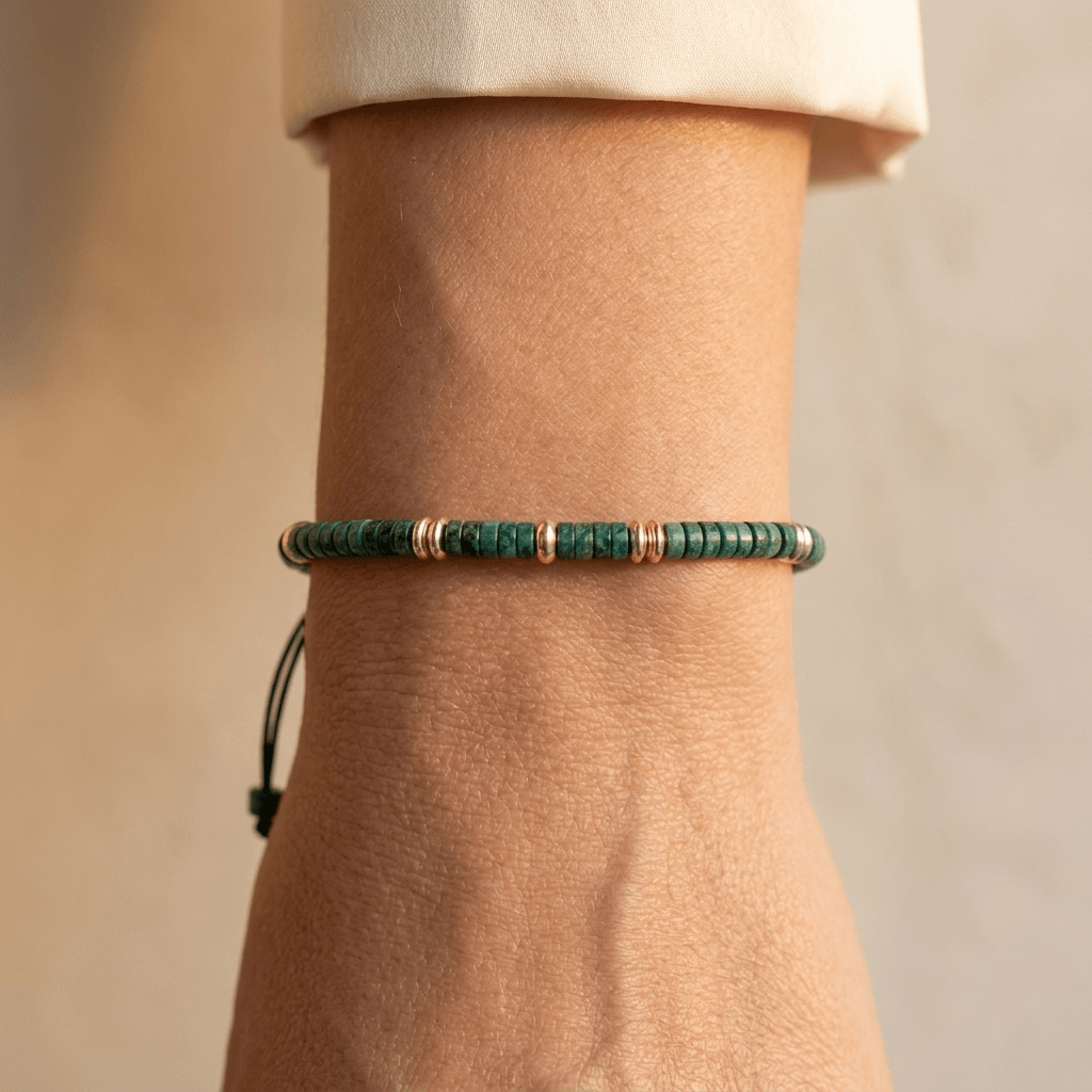Green Stone Beaded Adjustable Bracelet