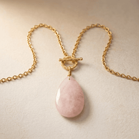 Rose Quartz Teardrop Gold Toggle Necklace