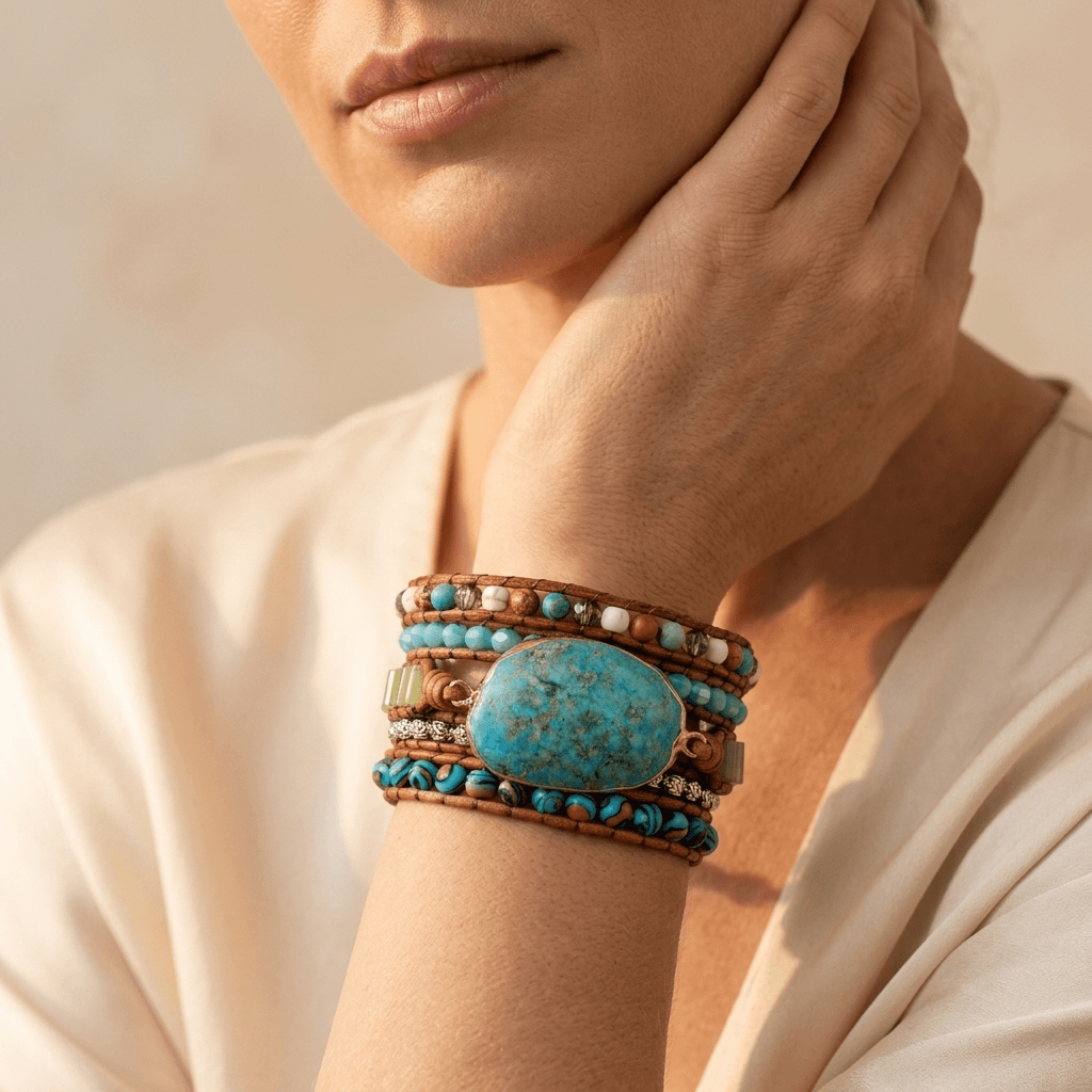 Turquoise Copper Beaded Wrap Bracelet