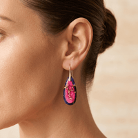 Pink Navy Imperial Jasper Teardrop Silver Earrings