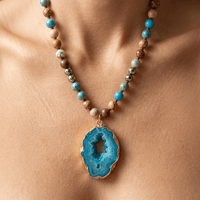 Blue Agate Gold Druzy Pendant Necklace