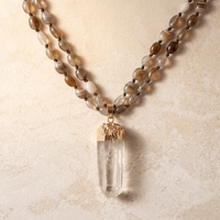 Natural Agate Gold Quartz Point Necklace
