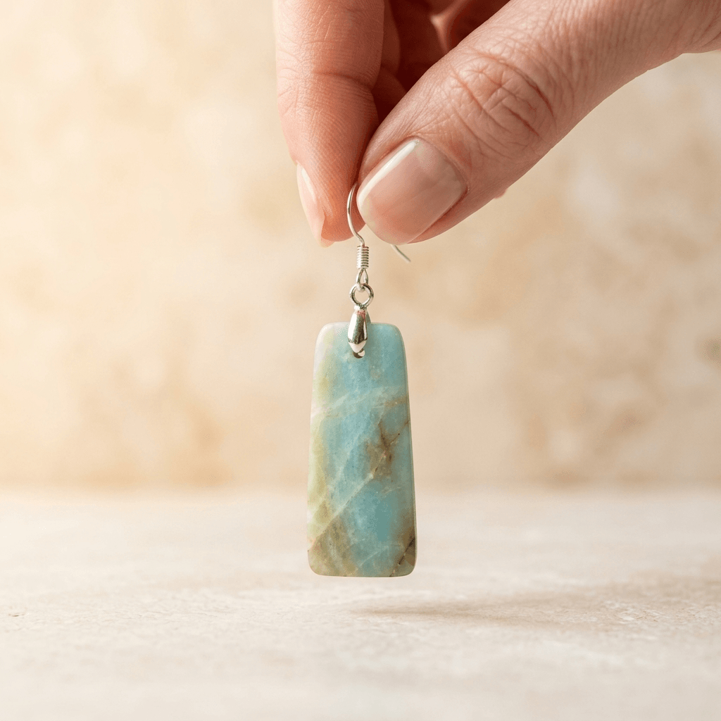 Natural Amazonite Silver Rectangle Drop Earrings