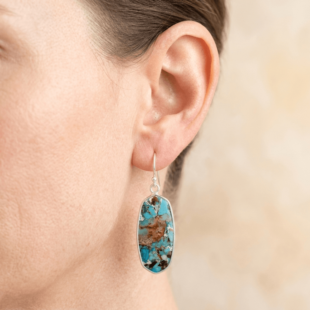 Turquoise Copper Vein Oval Drop Earrings